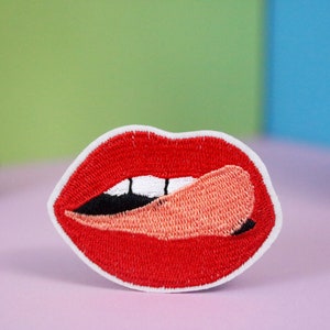 red lip patch, iron on patch, embroidered patch, applique, patch for jacket, patch for backpack