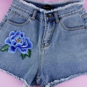 gorgeous blue peony flower patch, rose, iron on patch, embroidered patch, applique, patch for jacket, patch for backpack