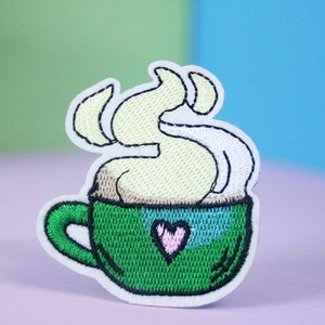 hot tea patch hot coffee patch, iron on patch, embroidered patch, applique, patch for jacket, patch for backpack