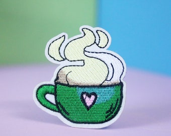 hot tea patch hot coffee patch, iron on patch, embroidered patch, applique, patch for jacket, patch for backpack