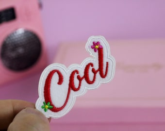 word cool patch, iron on patch, embroidered patch, applique, patch for jacket, patch for backpack