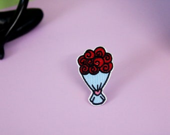 tiny bouquet red rose flower patch, iron on patch, embroidered patch, applique, patch for jacket, patch for backpack