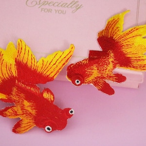 a pair of goldfish patch, iron on patch, embroidered patch, applique, patch for jacket, patch for backpack