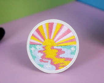 ocean sunrise patch, iron on patch, embroidered patch, applique, patch for jacket, patch for backpack