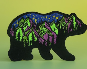 Parche de oso de montaña, parche de oso pardo, parche termoadhesivo, parche bordado, aplique, parche para chaqueta, parche para mochila