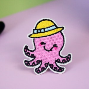 かわいいタコのワッペン、アイロンワッペン、刺繍ワッペン、アップリケ、ジャケット用ワッペン、バックパック用ワッペン