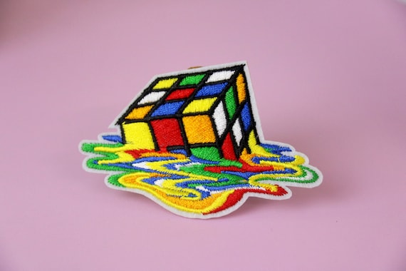 rainbow melting Rubik's cube patch, iron on patch, embroidered patch, applique, patch for jacket, patch for backpack
