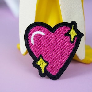 écusson coeur rose brillant, écusson thermocollant, écusson brodé, appliqué, écusson pour veste, écusson pour sac à dos