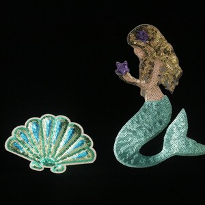 Large Sequined Mermaid Patch, Sea Shell Patch, Iron on Patch ...