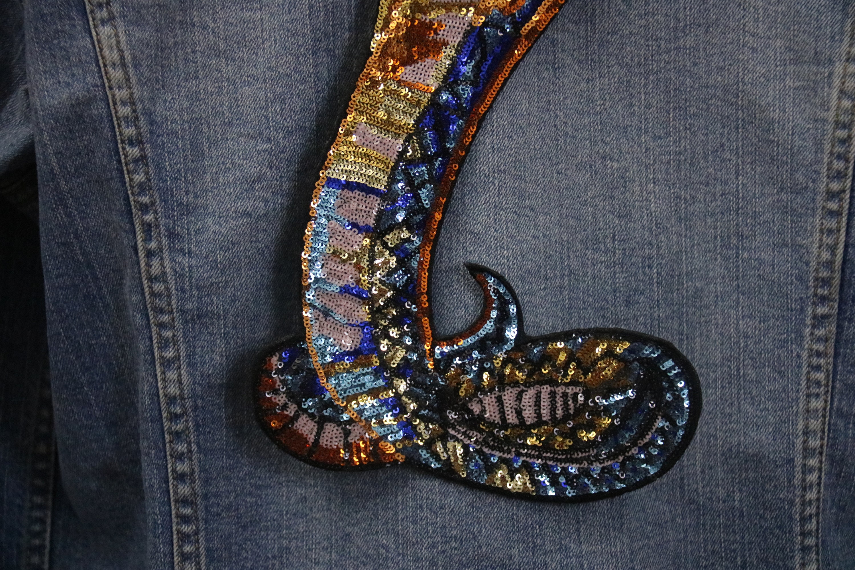 Large Sequined Cobra Snake Patch, Iron on Patch, Embroidered Patch ...