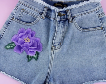 gorgeous purple peony flower patch, rose, iron on patch, embroidered patch, applique, patch for jacket, patch for backpack
