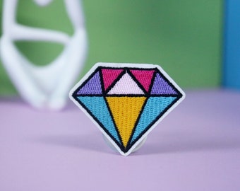 rainbow diamond patch, iron on patch, embroidered patch, applique, patch for jacket, patch for backpack