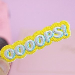 parche oops, hierro en parche, parche bordado, aplique, parche para chaqueta, parche para mochila