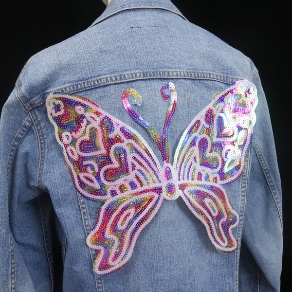 large sequined butterfly patch, colored, iron on patch, embroidered patch, applique, patch for jacket, patch for backpack