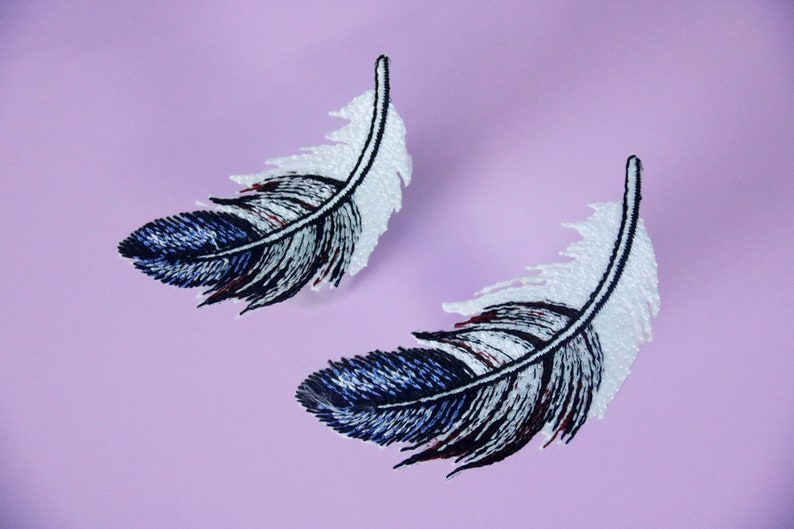 gorgeous feather patch, bird patch, iron on patch, embroidered patch, applique, patch for jacket, patch for backpack image 3