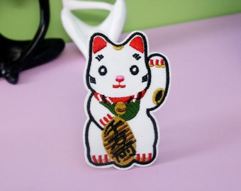 Plutus cat patch, lucky cat patch, iron on patch, embroidered patch, applique, patch for jacket, patch for backpack