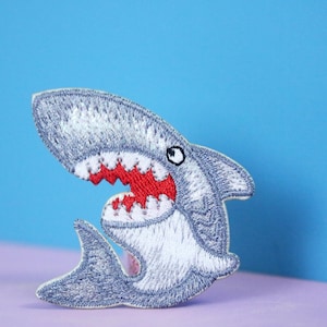 shark patch, iron on patch, embroidered patch, applique, patch for jacket, patch for backpack