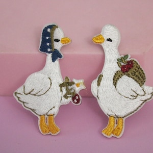 een paar ganzenpatch, ganzenpatch, tekenfilm, voor kinderen, opstrijkbare patch, geborduurde patch, appliqué, patch voor jas, patch voor rugzak