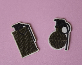 a set of 2 grenade patches, iron on patch, embroidered patch, applique, patch for jacket, patch for backpack