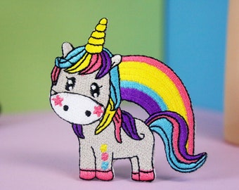 rainbow unicorn patch, iron on patch, embroidered patch, applique, patch for jacket, patch for backpack