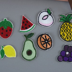 a set of 8 tiny cute fruits patch, lemon, strawberry, watermelon, iron on patch, embroidered patch, applique, patch for jacket, for backpack