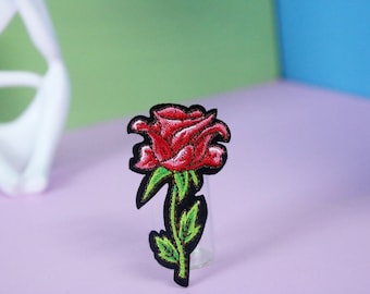 gorgeous red rose patch, flower, iron on patch, embroidered patch, applique, patch for jacket, patch for backpack