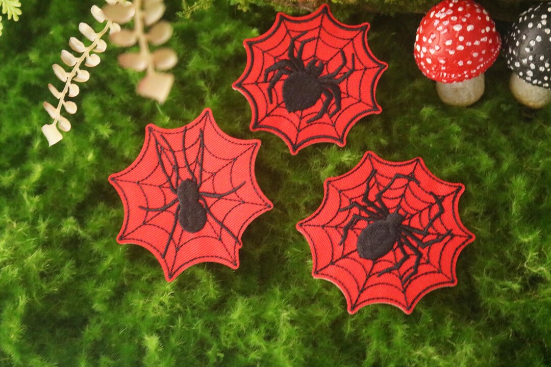 Spider Jacket Patch Spider With Spider Net Patch, Red, Iron on Patch, Embroidered Patch ...