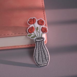 Embroidered Flower Vase Patch, Applique for Jackets and Backpacks