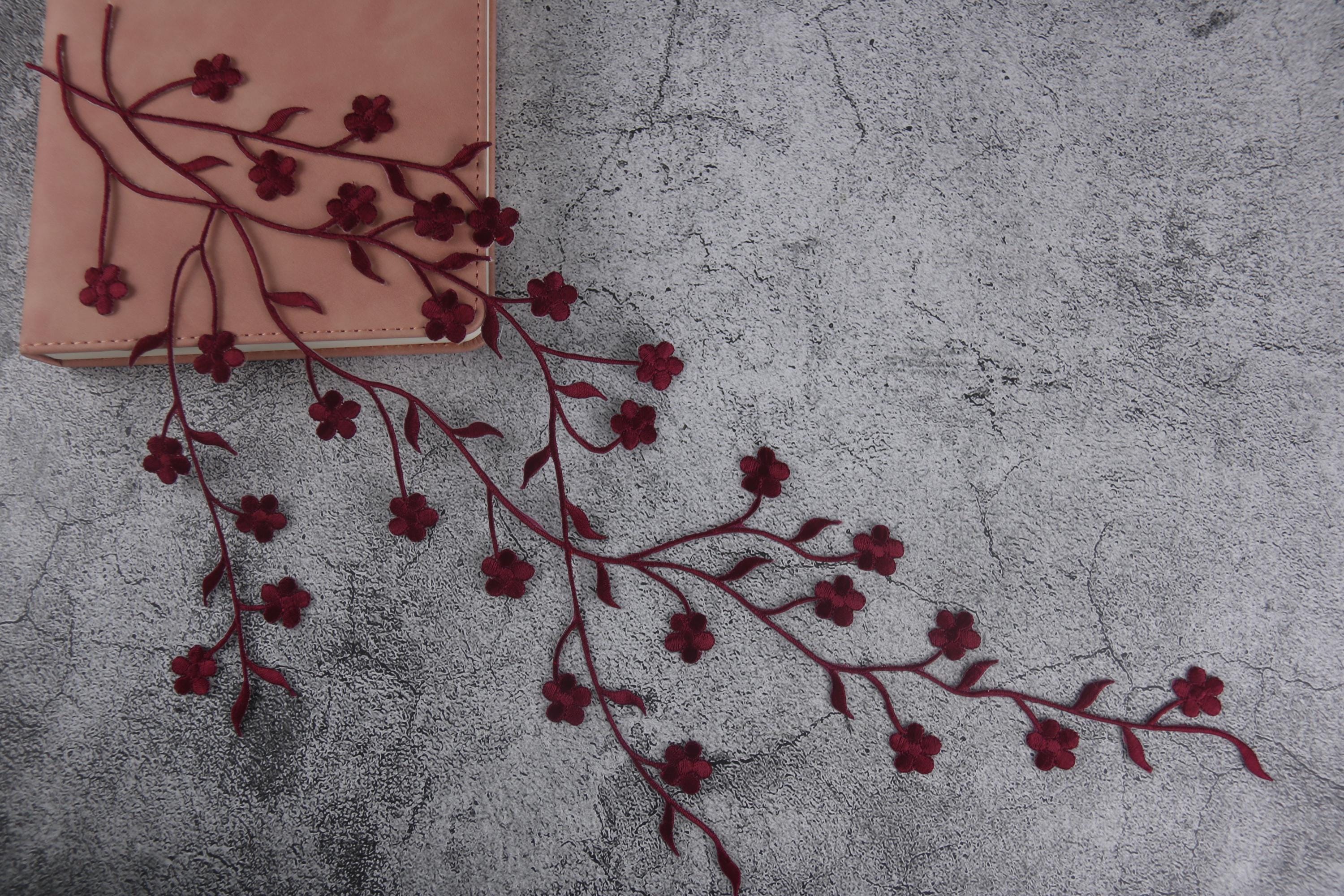 gorgeous wine red plum blossom patch, large flower patch, iron on patch, embroidered patch, applique, patch for jacket, patch for backpack