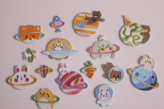 Set of 15 Space Patches, Planets Patch, Bunny, Kitty, Bear, Iron