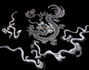 grandi toppe nere con drago cinese, toppa da stirare, toppa ricamata, applique, toppa per giacca, toppa per zaino