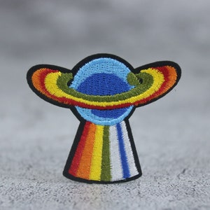 rainbow planet patch, UFO patch, iron on patch, embroidered patch, applique, patch for jacket, patch for backpack