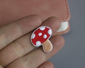 tiny red mushroom patch, fly agaric patch, iron on patch, embroidered patch, applique, patch for jacket, patch for backpack