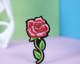 gorgeous red rose patch, flower, iron on patch, embroidered patch, applique, patch for jacket, patch for backpack