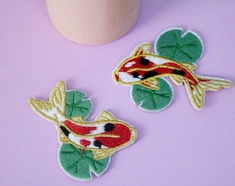 a pair of koi fish patch, iron on patch, embroidered patch, applique, patch for jacket, patch for backpack