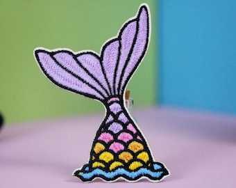 mermaid tail patch, iron on patch, embroidered patch, applique, patch for jacket, patch for backpack