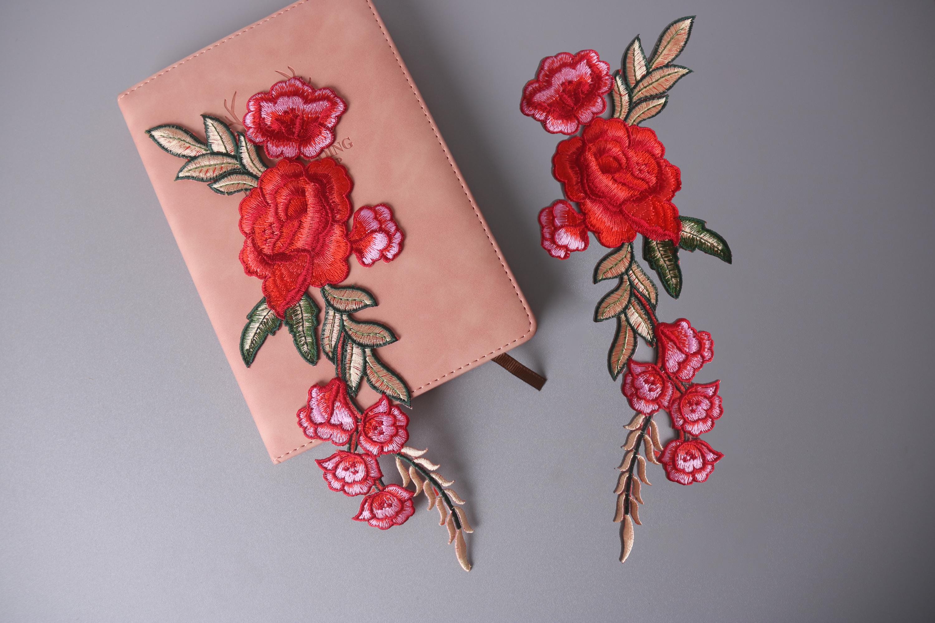 a pair of gorgeous red rose flower patches, iron on patch, embroidered patch, applique, patch for jacket, patch for backpack