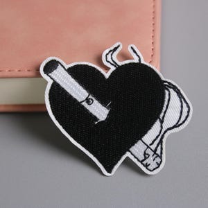 cigarette patch, black heart patch, iron on patch, embroidered patch, applique, patch for jacket, patch for backpack