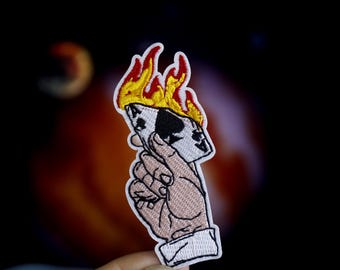 toppa con picca bruciante, toppa da gioco, toppa da poker, toppa da stirare, toppa ricamata, applique, toppa per giacca, toppa per zaino