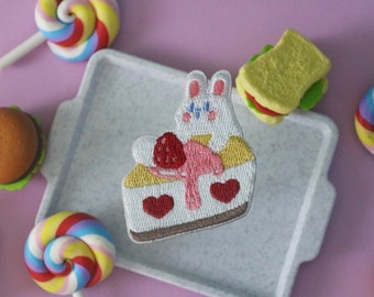 cute bunny on the strawberry cake patch, iron on patch, embroidered patch, applique, patch for jacket, patch for backpack