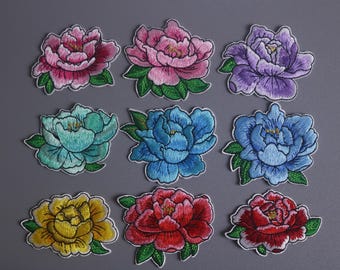 peony patch, flower patch, rose patch, iron on patch, embroidered patch, applique, patch for jacket, patch for backpack