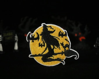 witch patch, moon patch, for Halloween, iron on patch, embroidered patch, applique, patch for jacket, patch for backpack