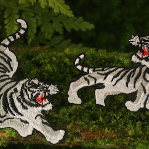 white tiger patch, tiger patch, iron on patch, embroidered patch, applique, patch for jacket, patch for backpack