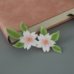 cherry blossom flower patch, white pink, iron on patch, embroidered patch, applique, patch for jacket, patch for backpack