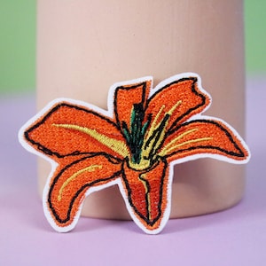 orange lily flower patch, iron on patch, embroidered patch, applique, patch for jacket, patch for backpack