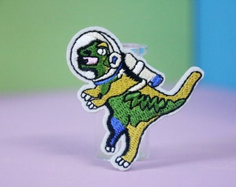 Remendo de dinossauro espacial, remendo T-rex, remendo de ferro, remendo bordado, apliques, remendo para jaqueta, remendo para mochila