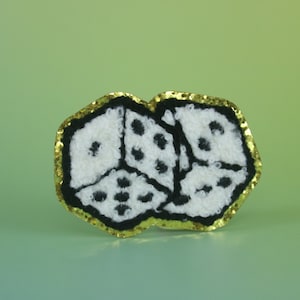 chenille dice patch, gambling patch, iron on patch, embroidered patch, applique, patch for jacket, patch for backpack