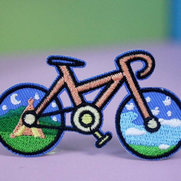 bicycle patch, adventure patch, camping patch, iron on patch, embroidered patch, applique, patch for jacket, patch for backpack