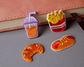 food patch, chips patch, hot dog patch, croissant patch, iron on patch, embroidered patch, applique, patch for jacket, patch for backpack