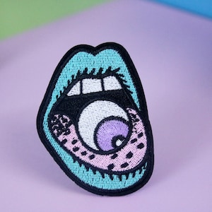 eyeball in the mouth patch, iron on patch, embroidered patch, applique, patch for jacket, patch for backpack
